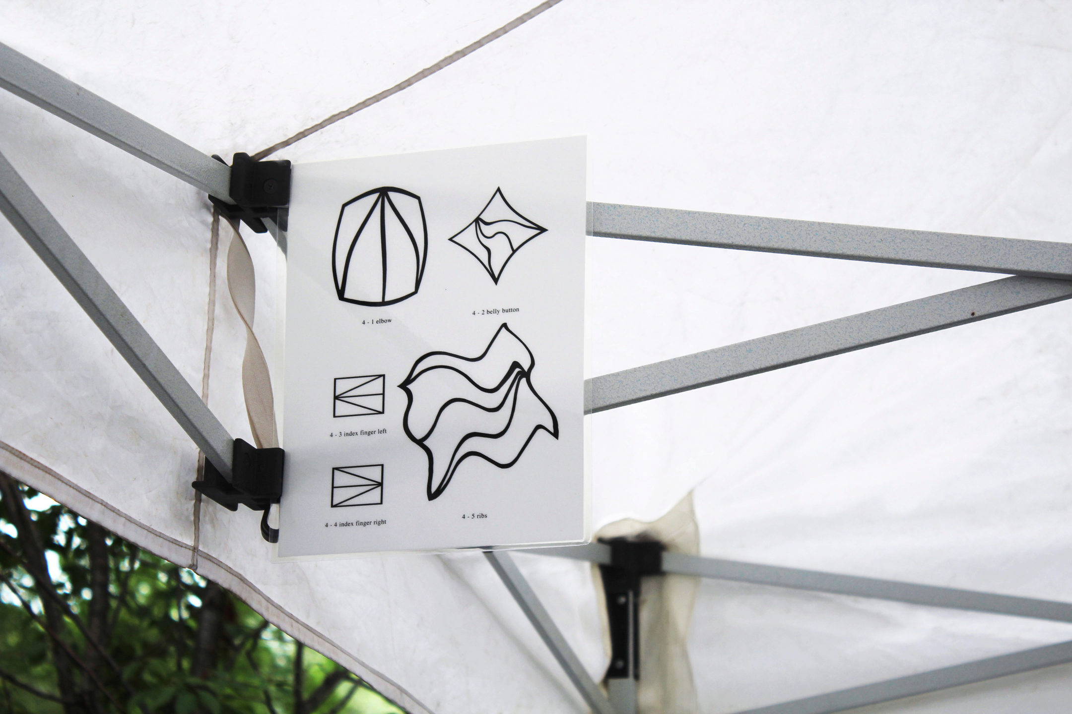 Signs in a tent
