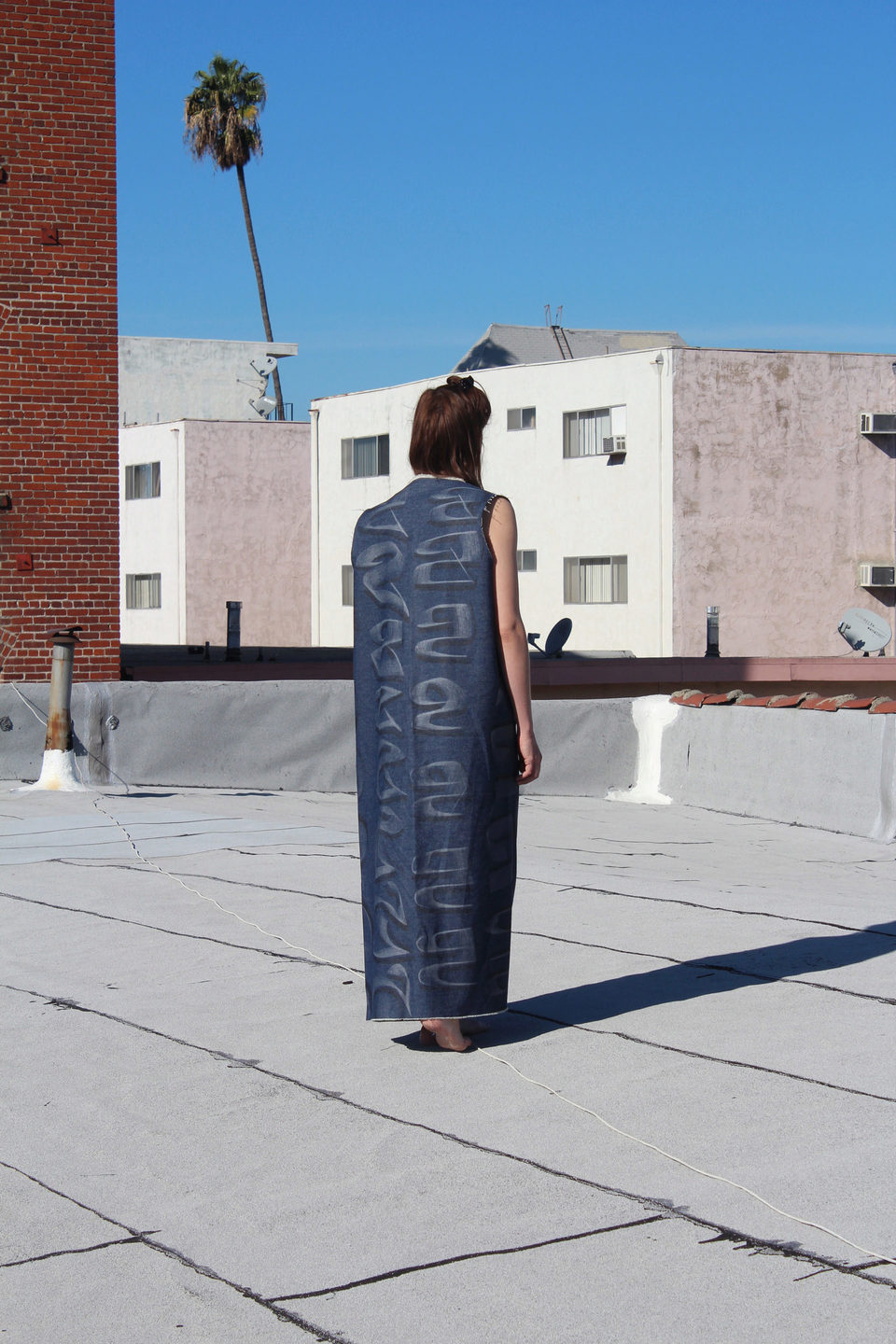 S standing on bitumen rooftop (Los Feliz, LA)